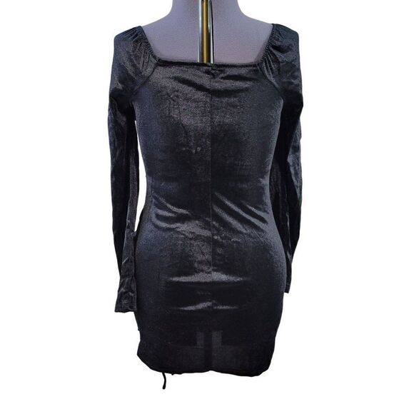 Wild Fable Ruched Black Velvet Bodycon Dress Sz XL - Picture 3 of 8